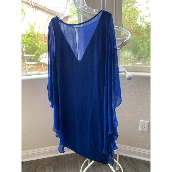 Halston Heritage Mini Evening Chiffon Cape Overlay Dress Size 6 RA10712 NWD $375 - Picture 2 of 15